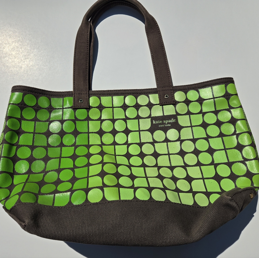 Kate Spade Geometric Lime Green And Chocolate Brown Tote